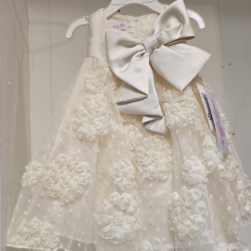 Bonnie Baby Cream Lace Dress with Floral Accents